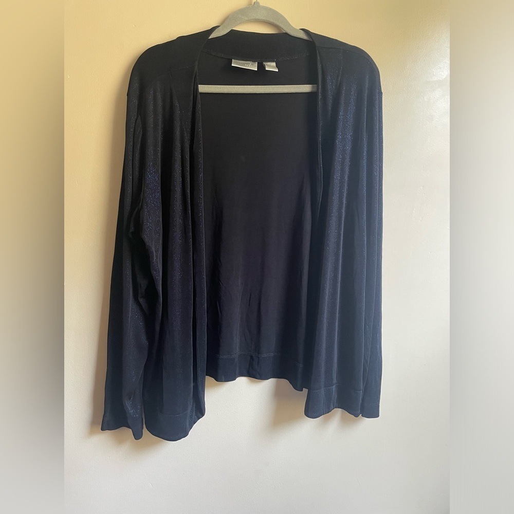Chicos Travelers open cardigan liquid knit blue sparkle all throughout size XL